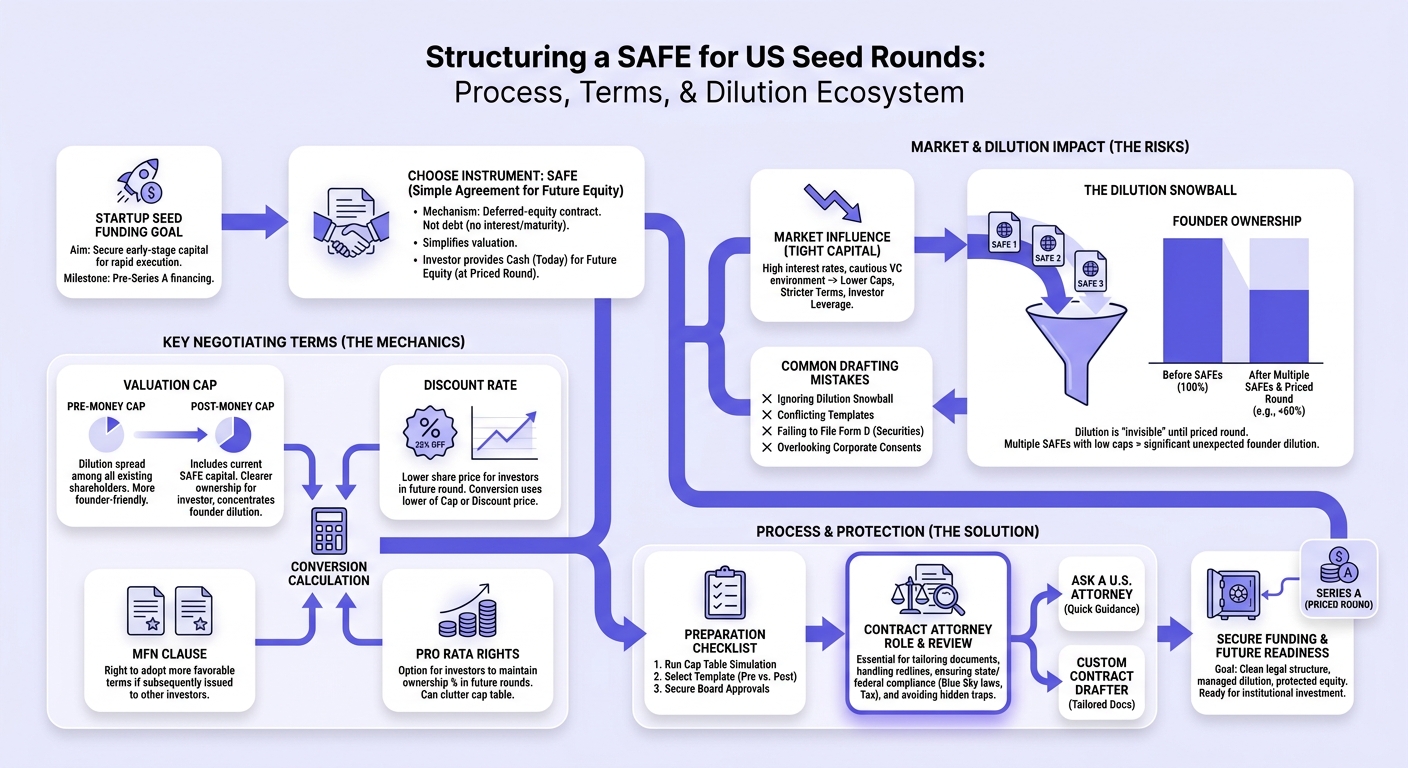 Infographic: How to Structure a SAFE for a US Seed Round and When to Hire a Contract Attorney