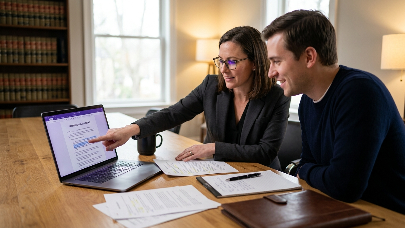Legal professional reviewing a business contract