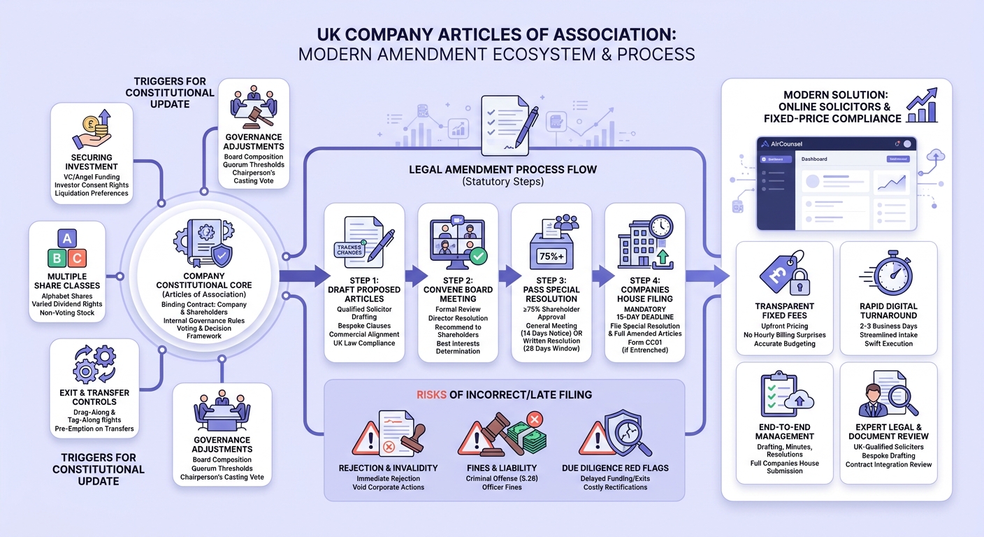 Infographic: How to Update UK Company Articles of Association with Online Solicitors