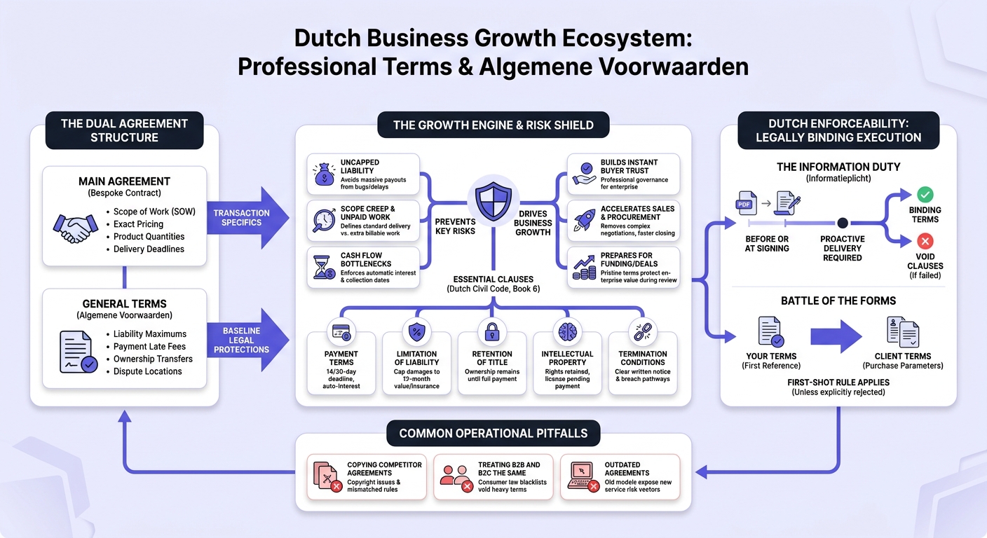 Infographic: Waarom Professionele Contracten en Algemene Voorwaarden Essentieel zijn voor Nederlandse Bedrijfsgroei