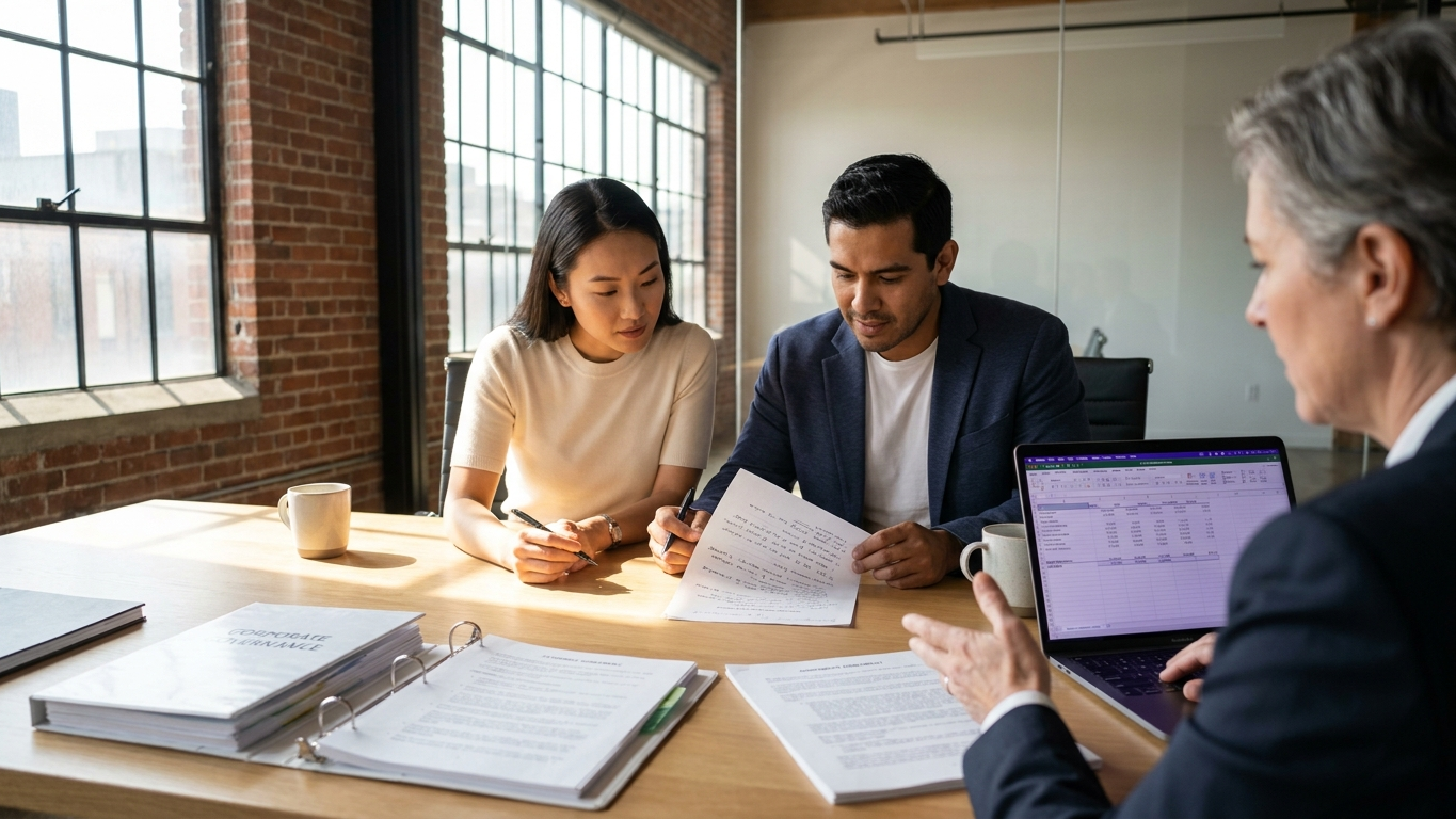 Startup attorney preparing securities compliance documents and cap table filings