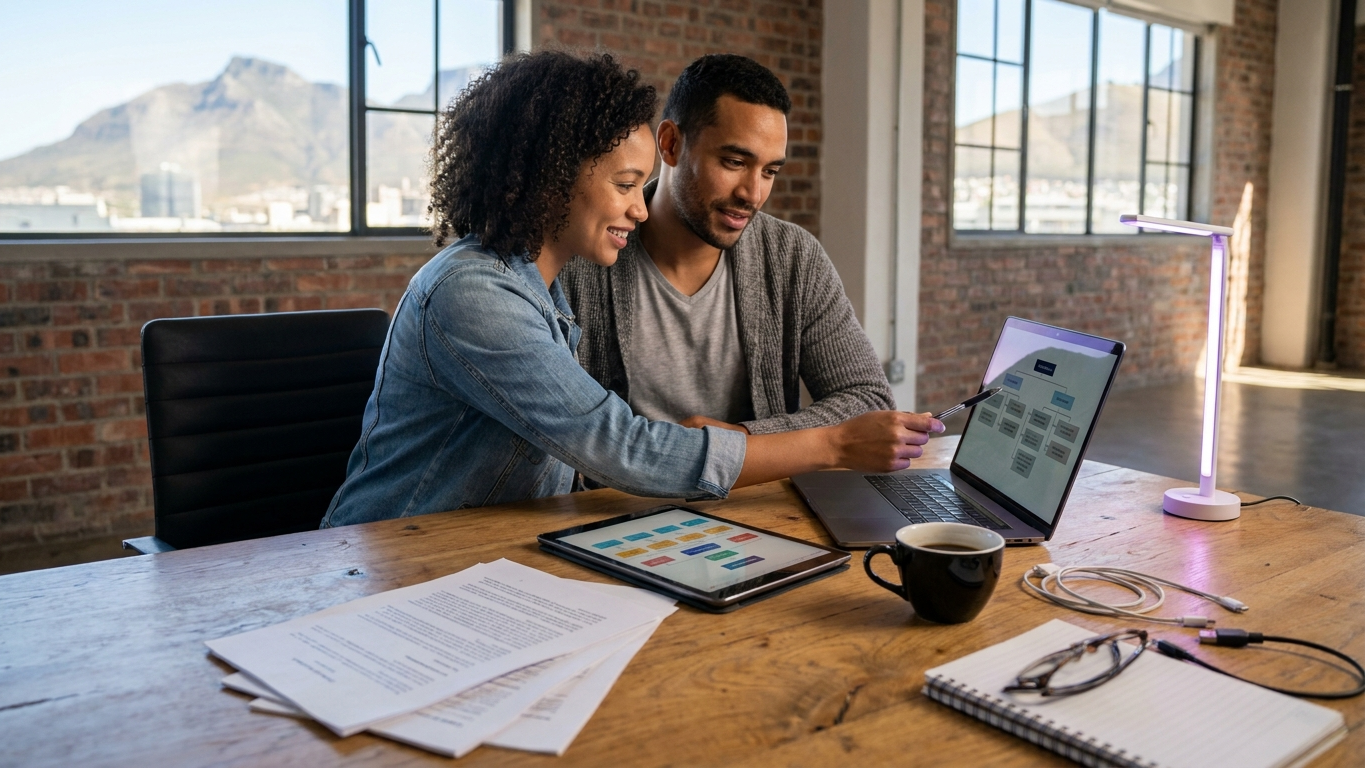 A legal advisor pointing to financial tax brackets and compliance documents on a screen