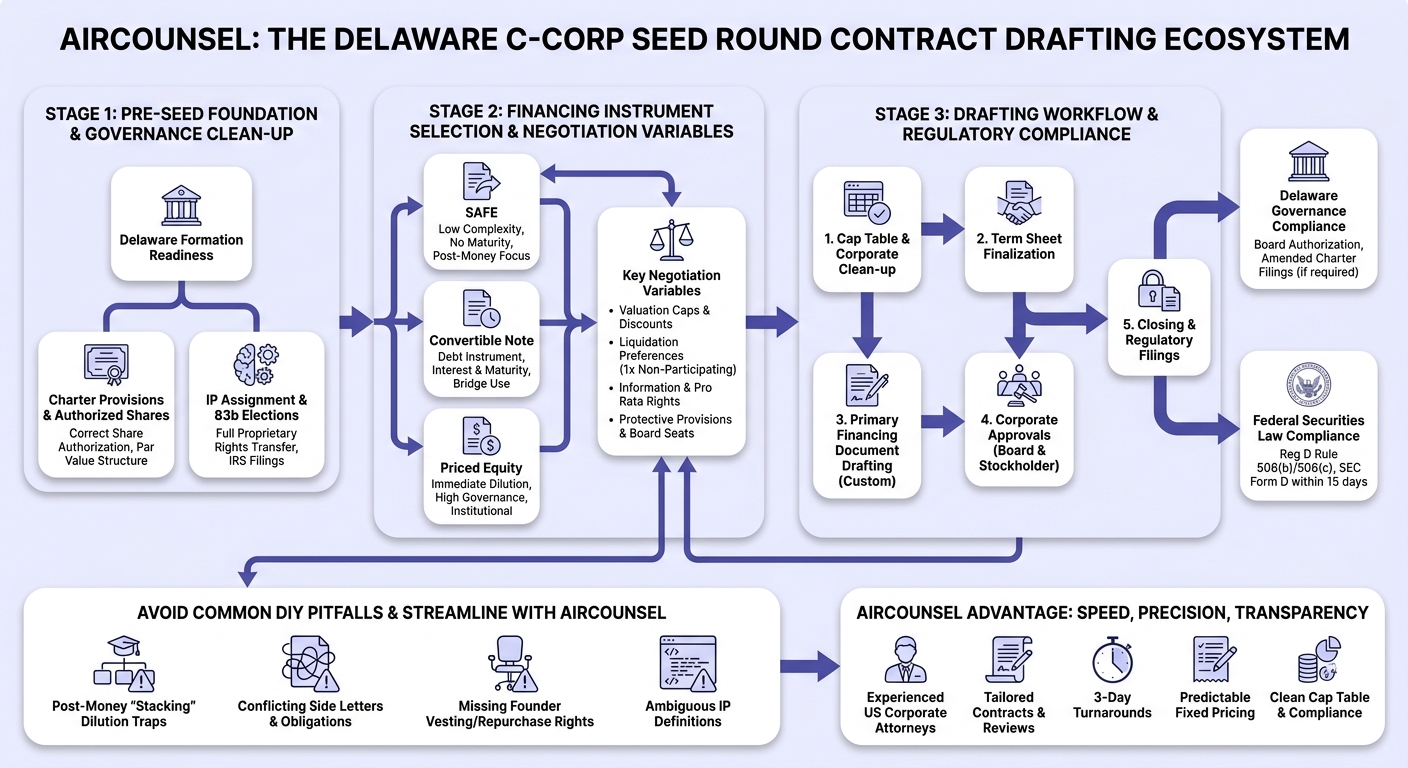 Infographic: Delaware C-Corp Seed Round Custom Contract Drafting Guide