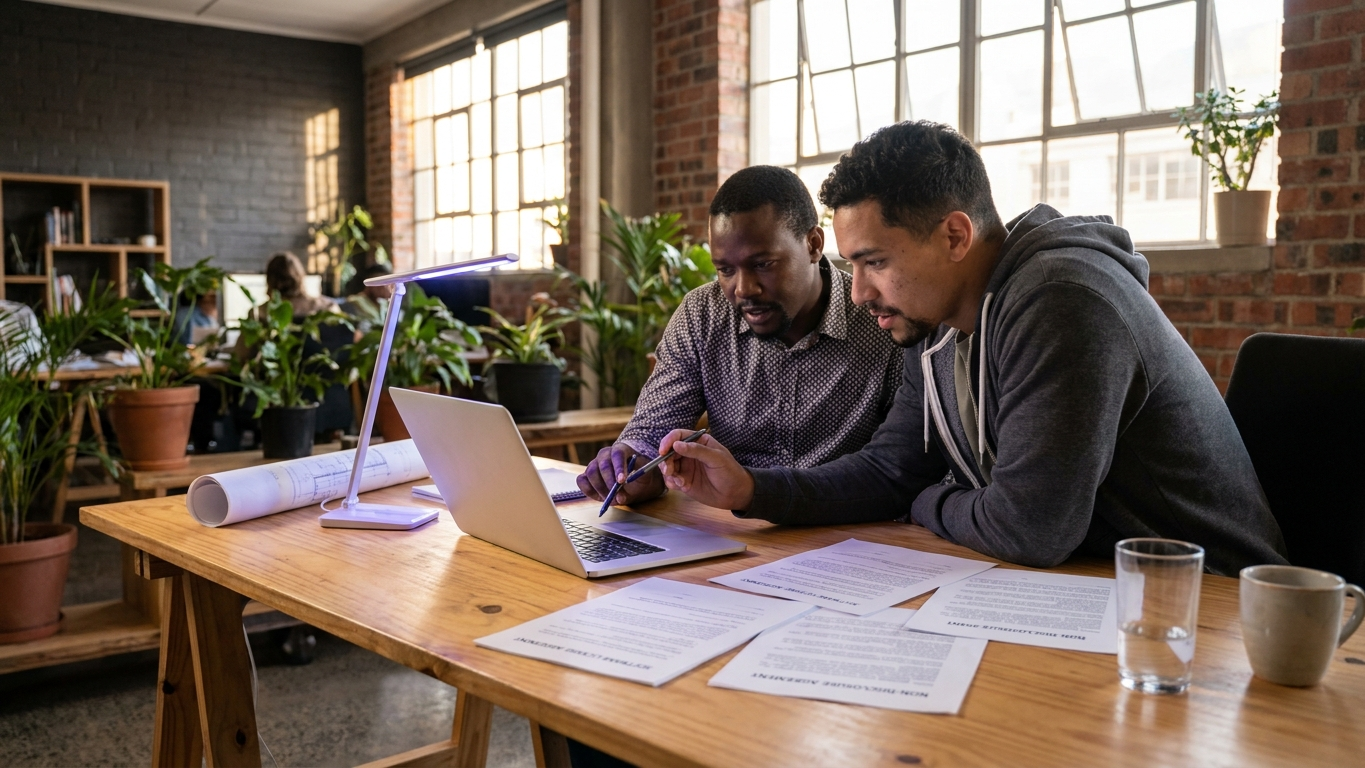 A secure digital handshake illustrating verified business IP protection in South Africa