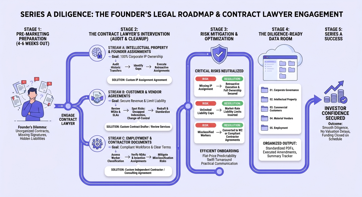 Infographic: The US Founder's Legal Checklist for Engaging a Contract Lawyer During Series A Diligence